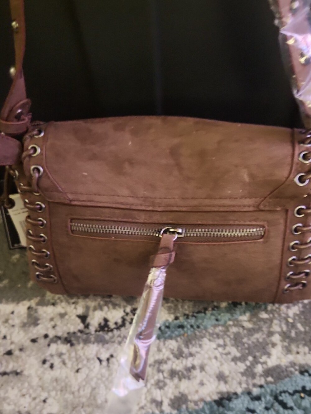 Ed Hardy Taupe Suede Chain-Trim Shoulder Bag - Picture 7 of 7